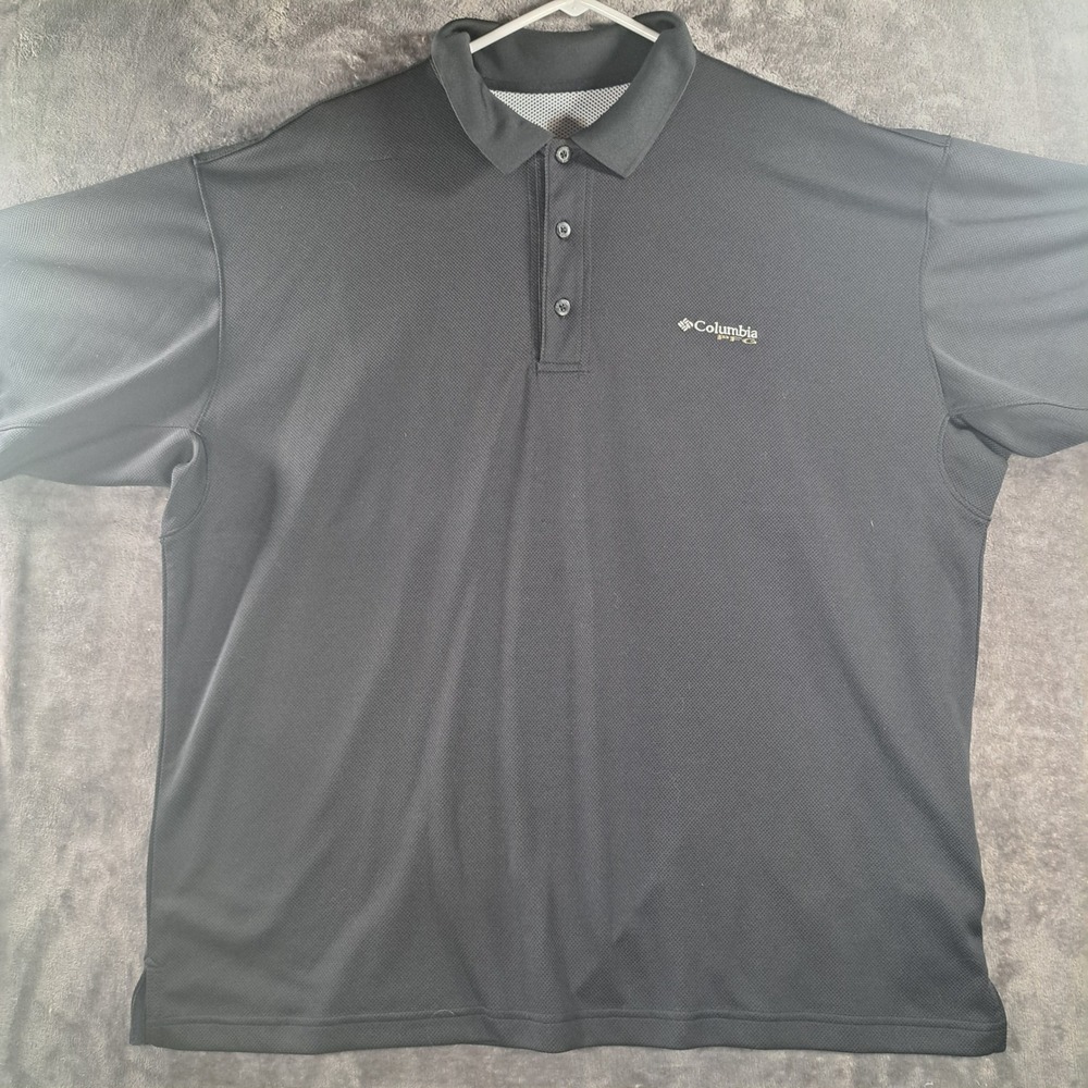 Columbia PFG Mens Black Short Sleeve Polo Shirt Omni-Shade Fishing Outdoor Gorp